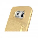 Wholesale Samsung Galaxy S6 Edge Credit Card Fiber Hybrid Case (Champagne Gold)